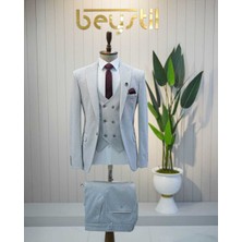 Beystil Sivri Yaka Açıkgri Yelekli Takım Elbise Elanor - Slim Fit
