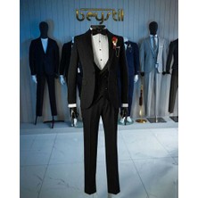 Beystil Erkek Şal Yaka Siyah Yelekli Damatlık & Smokin Takımı 10002 - Slim Fit