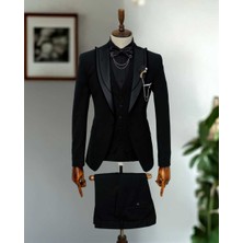 Beystil Kırlangıç Yaka Siyah Yelekli Damatlık & Smokin Takım -Slim Fit