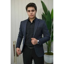 Beystil Mono Yaka Lacivert Kırçıllı Ceket 50675- Slim Fit