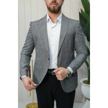 Beystil Sivri Yaka Hasır Gri Ceket - Slim Fit