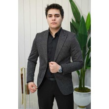 Beystil Sivri Yaka Kırçıllı Siyah Ceket Eylül- Slim Fit