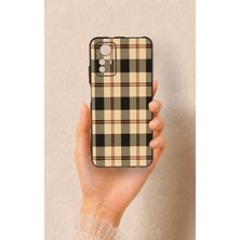 Vip Case Redmi Note 12S Uyumlu Krem Ekose Desenli Silikon Kılıf