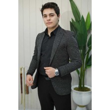 Beystil Sivri Yaka Kırçıllı Siyah Ceket Lyon - Slim Fit