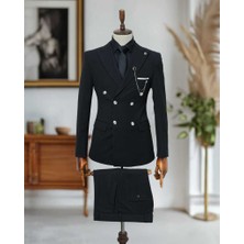 Beystil Sivri Yaka Siyah Kruvaze Takım Elbise Nikol - Slim Fit