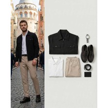 Beystil Erkek Siyah Slim Fit Gömlek Yaka Fermuarlı Hırka 2442