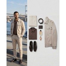 Beystil Erkek Krem Slim Fit Düz Keten Pantolon