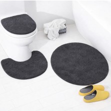 Beğendi Home Banyo Paspası Klozet Takımı 3 Lü Shaggy 80X80 YUVARLAK/50X54 /36X45