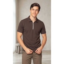 Beystil Erkek Kahve Slim Fit Yarım Fermuarlı T-Şhirt 263471