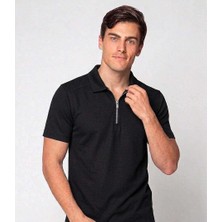 Beystil Erkek Siyah Slim Fit Yarım Fermuarlı T-Şhirt 263471