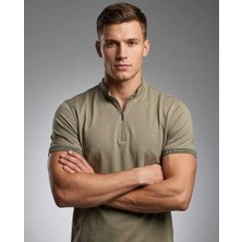 Beystil Erkek Çağla Yeşili Slim Fit Yarım Fermuarlı T-Şhirt 263463