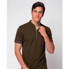 Beystil Erkek Kahve Slim Fit Yarım Fermuarlı T-Şhirt 263463
