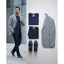 Beystil Erkek Lacivert Slim Fit Keten Pantolon