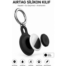 Conocer AirTag Uyumlu Su Geçirmez Toz Geçirmez Silikon Koruyucu Kılıf Metal Anahtarlıklı Tam Koruma Siyah Kapaklı