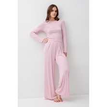 Artış Collection Uzun Kollu Crop Bol Paça Esnek Likralı Viskoz Soft Pijama Takım 18210
