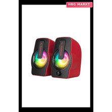 HBG Markt Kırmızı Rgb Işıklı 1+1 Hoparlör Seti USB 2.0 Multimedya 6W