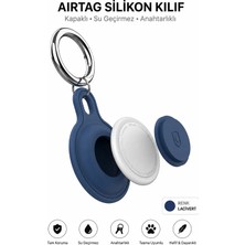 Conocer AirTag Uyumlu Su Geçirmez Toz Geçirmez Silikon Koruyucu Kılıf Metal Anahtarlıklı Tam Koruma Lacivert Kapaklı