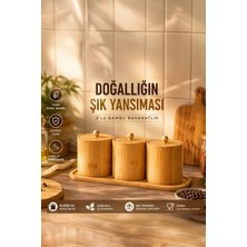 Porsima PBT-604 Bambu Çok Amaçlı Standlı Saklama Kabı Organizer 4 Parça Baharat Seti