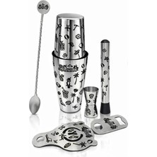 Bar Boss Professional Barware Boston Shaker Özel Seri Hawaii Işlemeli Kokteyl Seti 800 ml