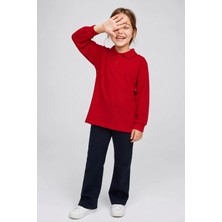 Miniğimin Cicileri Polo Yaka Uzun Kol Unisex Okul Sweati - Kırmızı