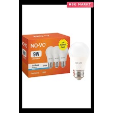 HBG Markt No-Vo 3'lü Paket 9W Beyaz LED Ampul E27 806 Lm 6500K 15.000 Saat Öm