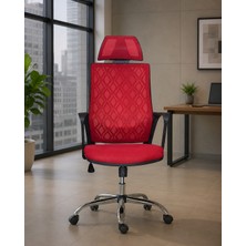 Trendcore Ergonomik Fileli Yönetici Ofis Koltuğu Başlıklı Çalışma Koltuğu Bilgisayar Koltuğu Home Office Koltuğu Kırmızı