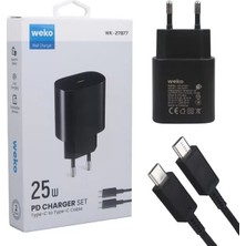 Ozkr Store Weko WK-27877 NOTE10 Siyah 25 Watt Şarj Başlık Adaptörü + Type-C To Type-C Kablo
