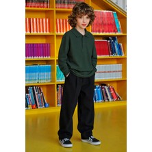 Miniğimin Cicileri Polo Yaka Uzun Kol Unisex Okul Sweati - Haki