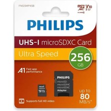 Ozkr Store Philips FM25MP45B/00 256GB CLASS10 Uhs-I U1 Tf Adaptörlü Micro Sdxc Hafıza Kartı