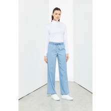 Doque 59084 Pantolunun Beli Lastikli Önden Bağlamalı Bol Paça Tensel Pantolon #03-25#