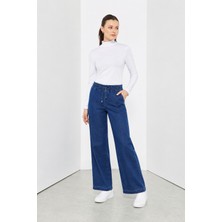 Doque 59084 Pantolunun Beli Lastikli Önden Bağlamalı Bol Paça Tensel Pantolon #03-25#