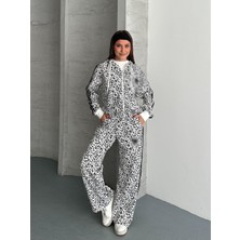 My Lunessa Leopar Desenli Önü Fermuarlı Oversize Uzun Kol Eşofman Takımı