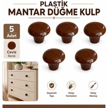 Nzb (5 Adet) Polimer Plastik Mantar Düğme Kulp Desenli Ceviz Çekmece Dolap Şifonyer Mobilya Kulpu