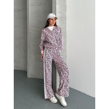 My Lunessa Leopar Desenli Önü Fermuarlı Oversize Uzun Kol Eşofman Takımı