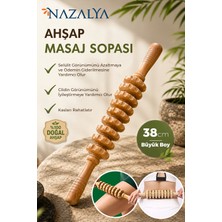 Nazalya Ahşap Tekerlekli Masaj Sopası Merdanesi Çubuğu Sırt Bel Bacak Selülit Karşıtı Roller Rahatlatıcı Vücut Terapisi