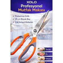 Xolo Çok Amaçlı Mutfak Makası 25 cm Turuncu Paslanmaz Çelik Tavuk Et Sebze Kesme Şişe Açacaklı