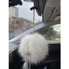 Oto Aksesuarcım Mini Disko Toplu Tüylü Ponpon Dikiz Ayna Süsü Sarı Beyaz