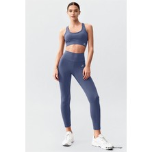 Tommy Life Petrol Yüksek Bel Toparlayıcı Çapraz Sırt Detaylı Slim Fit Kadın Tayt Takım - 95283