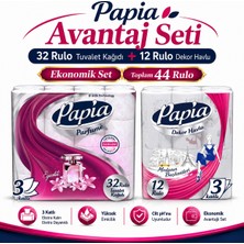 Papia Tuvalet Kağıdı (3 Katlı) 32 Li Pk Egzotik Parfümlü + 12 Li Paket Kağıt Havlu Decor Desenli