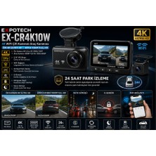 Expotech EX-CR4K10W 4K Wifi Çift Kameralı Araç Kamerası 3.16” Ekran Ön 4K Arka 1080P 24 Saat Park Izleme