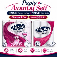Papia Tuvalet Kağıdı (3 Katlı) 32 Li Pk Egzotik Parfümlü + 12 Li Paket Kağıt Havlu Klasik (3 Katlı)