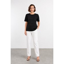 Bihan Store Kadın Kısa Kol Triko Bluz W27-2813 - Siyah