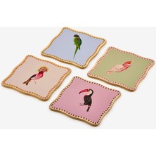 Yvonne Ellen Animals Kuşlu Pembe Mantar Dörtlü Bardak Altlığı 10X10 cm
