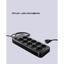 Astraltech Termal Akım Korumalı 10’lu Grup Priz USB Type-C Hızlı Şarj 2500W 2m Kablo