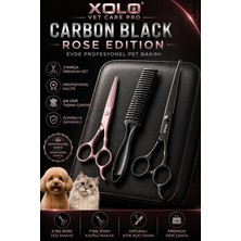 Xolo Vet Care Pro Carbon Black Rose Kedi Köpek Bakım Makas Seti Deri Çantalı