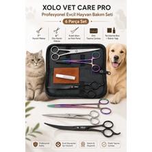 Xolo Vet Care Pro 6 Parça Kedi Köpek Makas Seti Kavisli Düz Makas Kıtık Pensi Çantalı