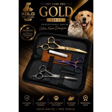 Xolo Vet Care Pro Gold 6 Parça Kedi Köpek Makas Seti Kavisli Düz Makas Kıtık Pensi
