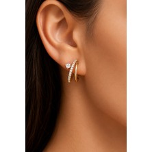Trend Collection Kadın Gold Zirkon Taşlı Halka Küpe