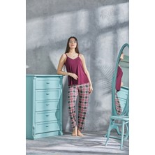 Lilac Çoban Dikiş Detaylı Ekose Pijama Takımı