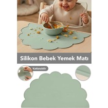 Meleni Baby Silikon Bebek Yemek Matı - Yıkanabilir Kaymaz Bebek Beslenme Mama Matı Yeşil